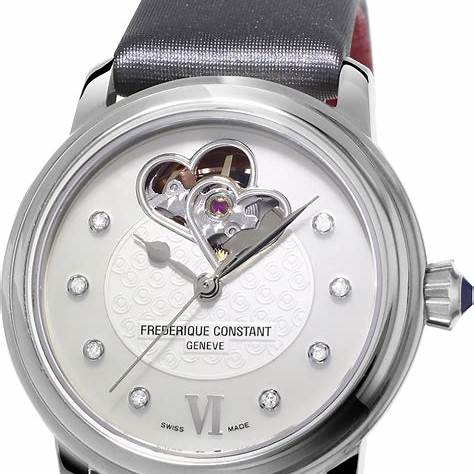 FREDERIQUE CONSTANTFrederique Constant World Heart Federation Automatic FC - 310WHF2P6 – White Mother - of - Pearl Dial, Diamond Markers, Grey Satin StrapWATCHESEcecile