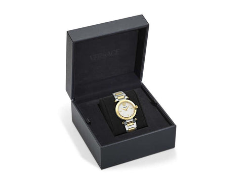 Versace Greek VE5B00325 Women’s Two-Tone Watch – Silver Dial, 35 mm