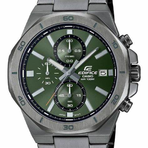 Reloj cronógrafo Casio Edifice EFV-640DC-3AVUEF para hombre - Esfera verde, brazalete de acero inoxidable chapado en ión gris