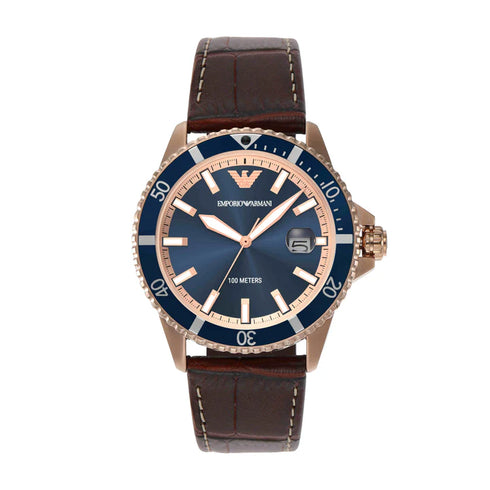 Emporio Armani AR11556 Men’s Diver Watch – Blue Dial, Rose-Gold, 42 mm