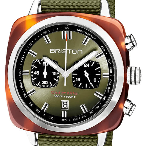 BRISTON: Briston Clubmaster Sport Chronograph 42mm Olive Green Dial Olive NATO Strap 20142.SA.TS.26.NOLWATCHESEcecile
