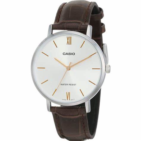 CASIO & VINTAGECasio LTP - VT01L - 7B2UDF Women's Analog Watch – Silver Dial with Brown Leather StrapWATCHESEcecile