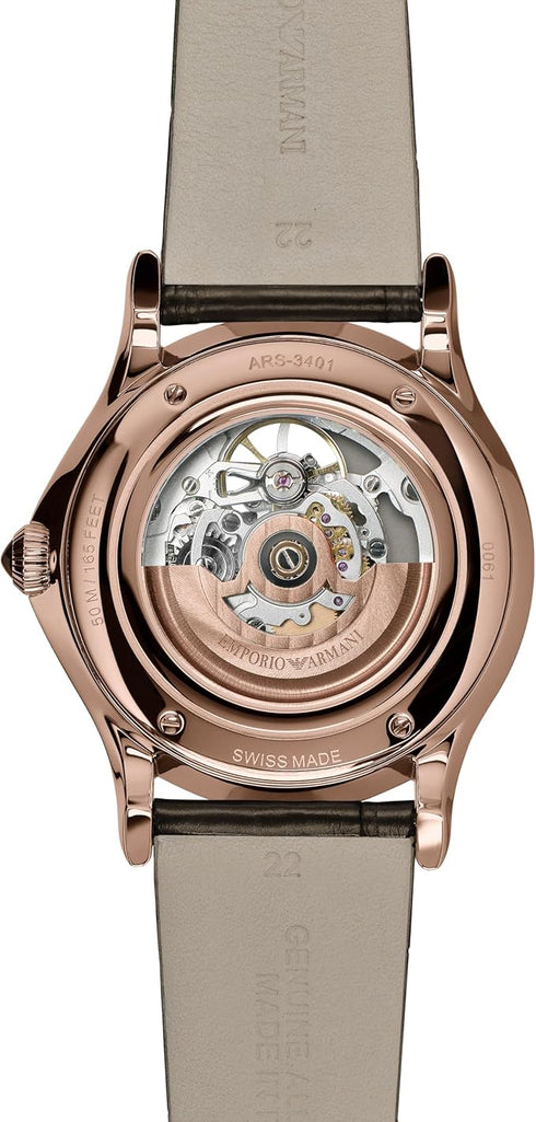 Emporio Armani ARS3401 Orologio svizzero automatico da uomo - Oro rosa, cinturino in alligatore