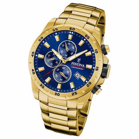 FESTINAFestina F20541/2 Chrono Sport Men's Watch – Gold Stainless Steel, Blue Dial, 45mmWATCHESEcecile