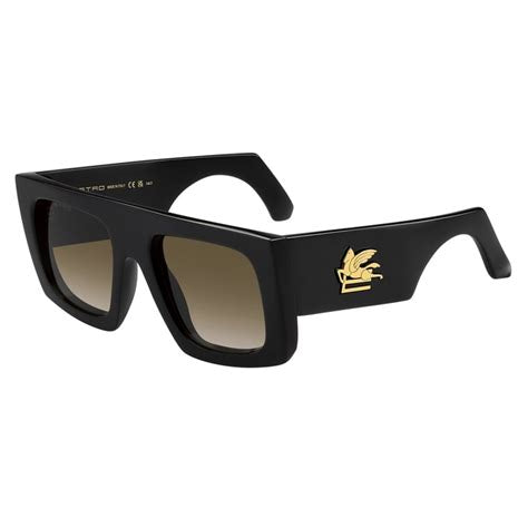 Etro ETROSCREEN 807-HA Occhiali da sole quadrati unisex - Montatura nera, lenti sfumate marroni
