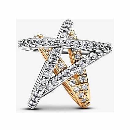 Pandora 763590C01 Sparkling Crossover Star Charm - Plata de ley bicolor y baño de oro de 14k con circonita cúbica