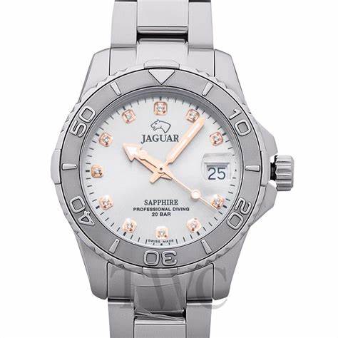 JAGUARJaguar Executive J870/2 Women's Diver Watch – Stainless Steel, Silver Dial with CrystalsWATCHESEcecile