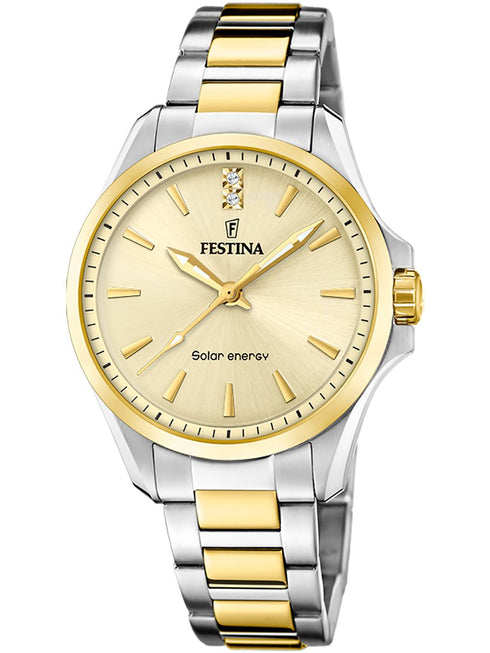 FESTINAFestina F20655/3 Solar Energy Ladies Watch – 34mm, Two - Tone Steel, Champagne DialWATCHESEcecile