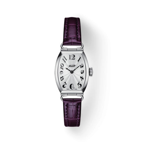 Tissot Heritage Porto Small Lady T1281091603200 - Edelstahl, silbernes Zifferblatt, violettes Lederarmband