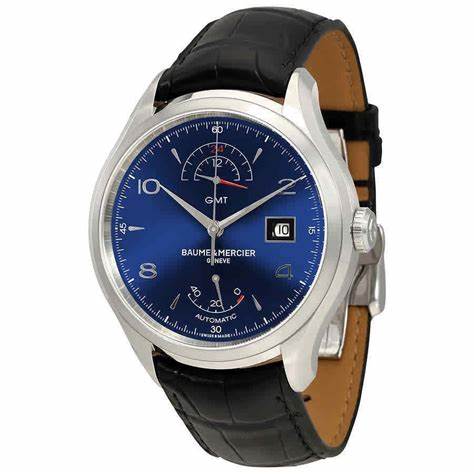 Baume & Mercier Clifton MOA10316 Orologio automatico GMT da uomo - Quadrante blu, cinturino in alligatore nero