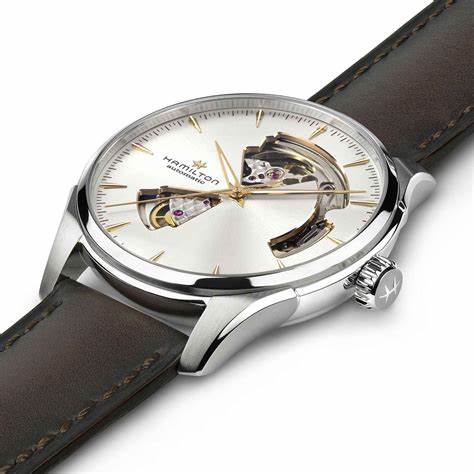HAMILTONHamilton Jazzmaster Open Heart Auto H32675551 - 40mm Silver Dial, Brown Leather StrapWATCHESEcecile
