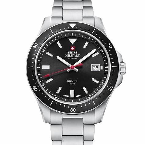 SWISS MILITARYSwiss Military SM34082 - 01 Men's Analog Quartz Watch - Stainless Steel with Black DialWATCHESEcecile