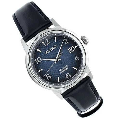 SEIKOSeiko Presage SRPE43J1 Cocktail Time 'Old Clock' Automatic Watch – Blue Dial, Leather StrapWATCHESEcecile