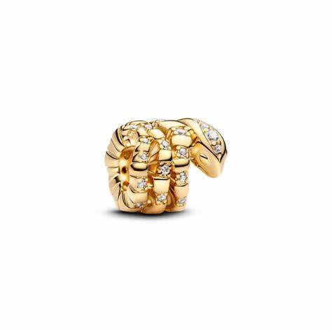 PANDORAPandora 763618C01 Curled Snake Charm – 14k Gold - Plated, Cubic ZirconiaBIJOUXEcecile