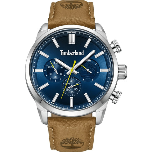 TIMBERLANDTimberland Henniker II TDWGF0028702 Men's 46mm Blue Dial Quartz Watch – Brown Leather StrapWATCHESEcecile
