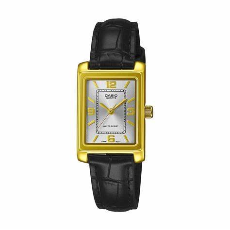 CASIO & VINTAGECasio Collection LTP - 1234PGL - 7A2EF Women's Analog Quartz Watch – Gold - Tone Case, Black Leather StrapWATCHESEcecile
