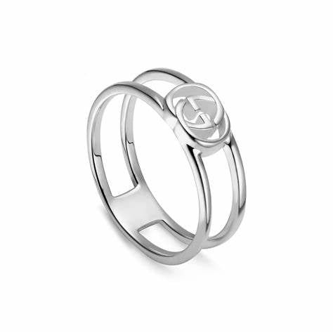 Gucci Entrelazado G Anillo de Plata de Ley 6mm - Talla 6