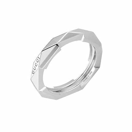 Gucci Link to Love Bague cloutée de 4 mm en or blanc 18ct - Taille 6