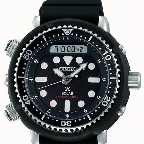 Seiko Prospex SNJ025P1 Reloj de buceo solar para hombre - Esfera negra, correa de silicona, pantalla analógica-digital
