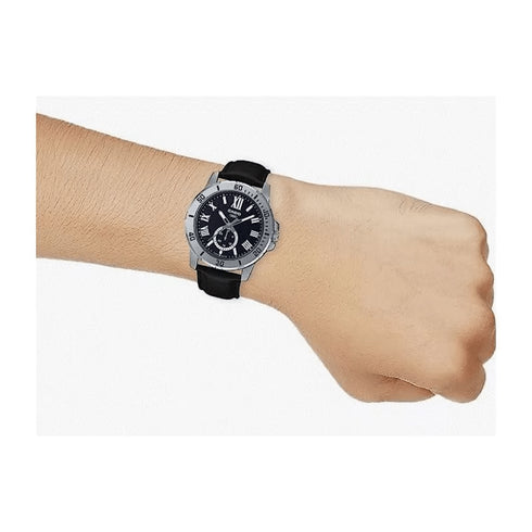 CASIO & VINTAGECasio MTP - VD200L - 1BUDF Men's Black Dial Leather Strap WatchWATCHESEcecile