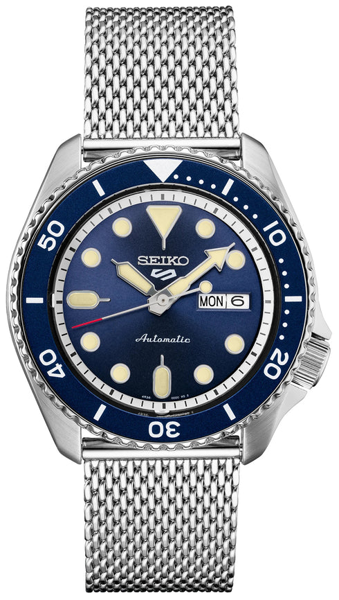 Seiko 5 Sports SRPD71K1 Herrenuhr - blaues Zifferblatt, Edelstahlarmband mit Mesh