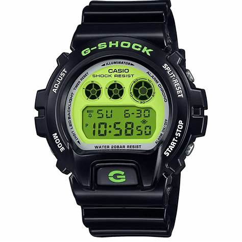 Casio G-Shock DW-6900RCS-1ER Reloj digital para hombre - correa de resina negra, esfera verde lima