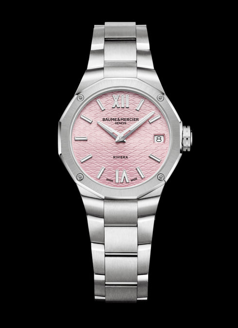 BAUME&MERCIERBaume & Mercier Riviera MOA10812 Women's Watch – 33mm, Pink Dial, Quartz, Steel BraceletWATCHESEcecile