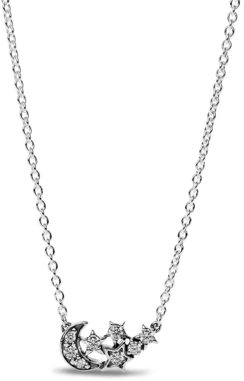 PANDORAPandora Sparkling Moon & Star Collier Necklace 392991C01 - 45 - Sterling Silver, Cubic Zirconia, 45cmBIJOUXEcecile