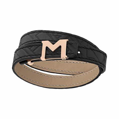 MONTBLANCMontblanc M Logo 128658 Men's Bracelet - Black Embossed Leather with Rose Gold - Coated ClaspLEATHER GOODSEcecile