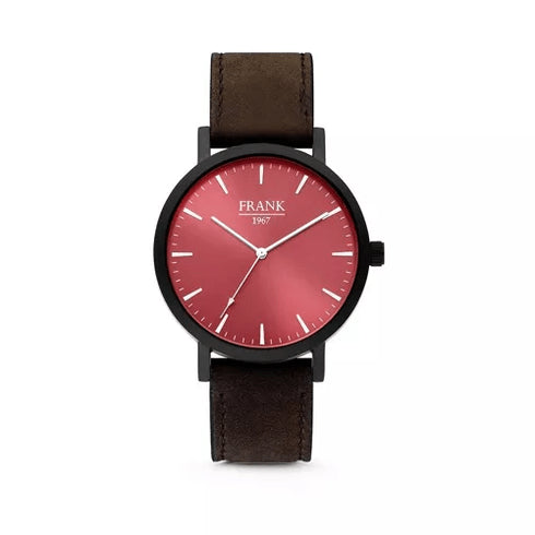 FRANK 1967Frank 1967 7FW - 0010 Men's Watch - Dark Brown Leather Strap, Red Dial, 42mmWATCHESEcecile