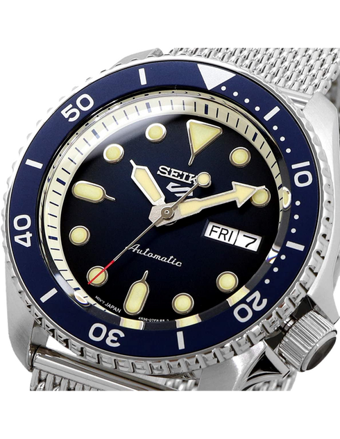 Seiko 5 Sports SRPD71K1 Herrenuhr - blaues Zifferblatt, Edelstahlarmband mit Mesh