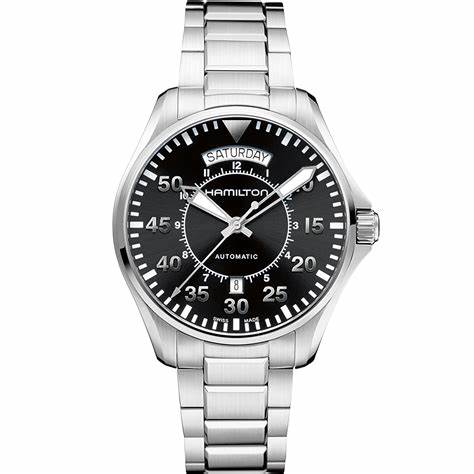 Hamilton Khaki Aviation Pilot Day Date Auto H64615135 - 42mm acier inoxydable, cadran noir, affichage Day-Date