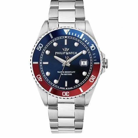 Philip Watch Caribe R8253597090 Herrenuhr - 42mm Stahlgehäuse, blaues Zifferblatt, Saphirglas, 100M WR