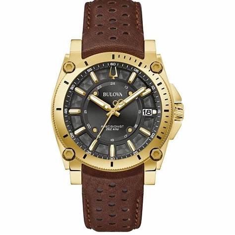 BULOVABulova 97B216 Icon Precisionist Men's Watch – Gold - Tone, Black Dial, Brown LeatherWATCHESEcecile