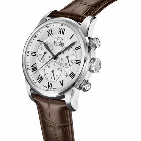 JAGUARJaguar Acamar J968/5 Men's Chronograph Watch – Stainless Steel Case, Silver Dial, Brown Leather StrapWATCHESEcecile