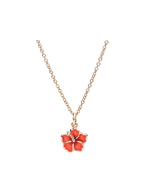 DoDo Hibiscus DMC5005-HIBIS-EAR9R - Or rose 9K, breloque en émail fuchsia-orange