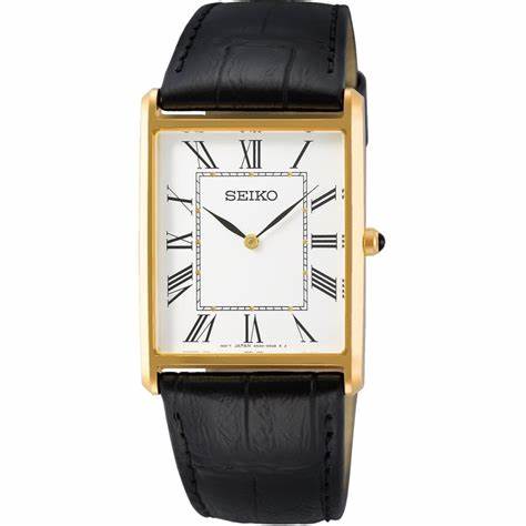 SEIKOSeiko SWR052P1 Men's Quartz Watch – Gold Case, Black Leather StrapWATCHESEcecile