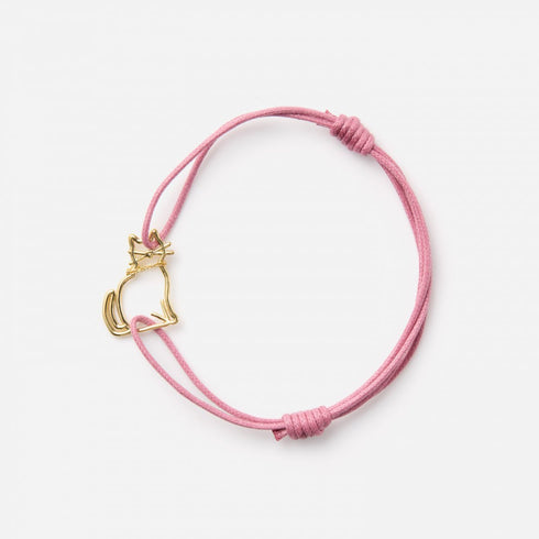 ALIITAAliita CBPU420000YG09K MIAU Cord Bracelet – 9kt Yellow Gold Cat Charm, Pink CordBIJOUXEcecile