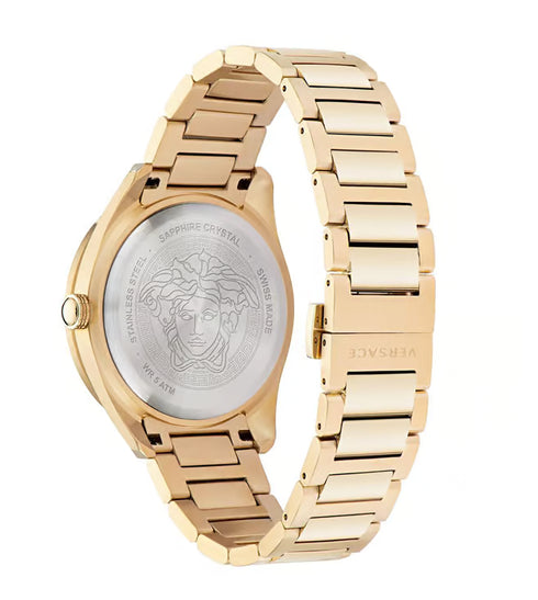 Versace Greca Dome VE2T00522 Herrenuhr - Goldfarbener Edelstahl, schwarzes Zifferblatt, 42 mm