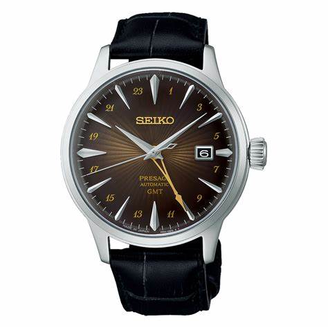 SEIKOSeiko Presage SSK039J1 'Rusty Nail' Cocktail Time GMT Men's Watch - Brown Gradient Dial, Black Leather StrapWATCHESEcecile