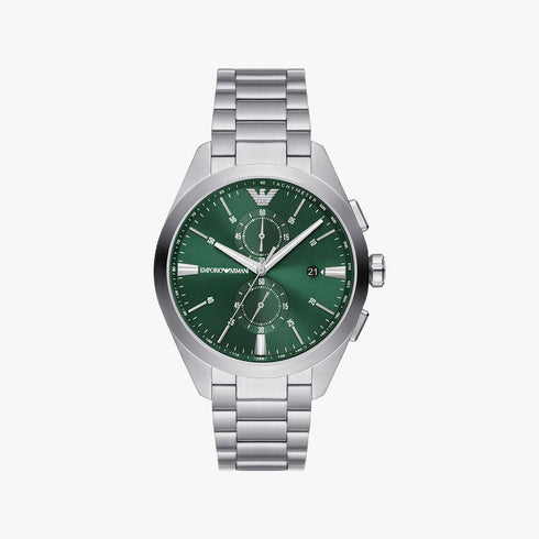 Emporio Armani AR11480 Men's Chronograph Watch - Silver Case, Green Dial