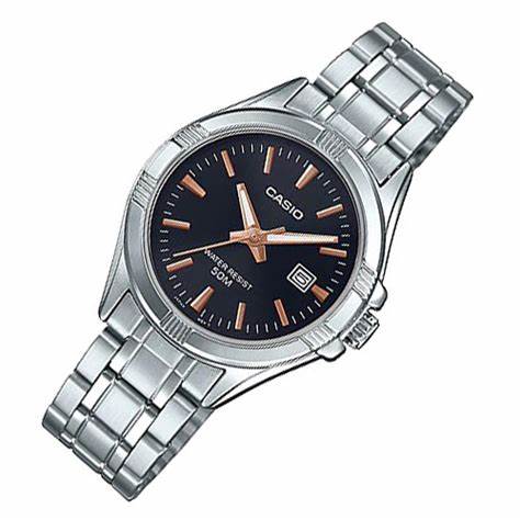 CASIO & VINTAGECasio LTP - 1308D - 1A2VDF Women's Analog Watch - Stainless Steel, Black Dial, Date DisplayWATCHESEcecile
