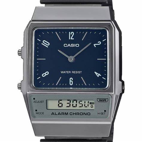 CASIO & VINTAGECasio Vintage AQ - 800EB - 2AEF Unisex Analogue - Digital Watch – Blue Dial, Black Stainless Steel BandWATCHESEcecile