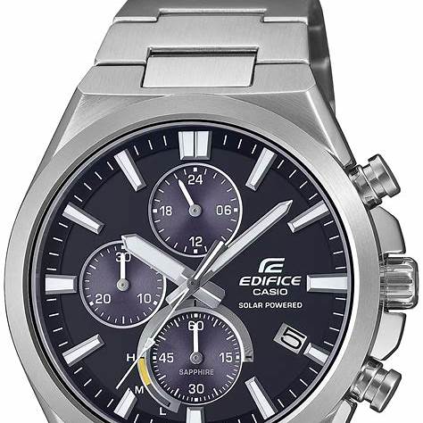 Casio Edifice EFS-S630D-1AVUEF Reloj cronógrafo alimentado por energía solar para hombre - Esfera negra, Brazalete de acero inoxidable