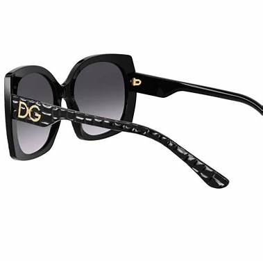 Lunettes de soleil Dolce & Gabbana DG4385 3288/8G pour femme - monture noire texturée Cocco, verres noirs dégradés gris clair