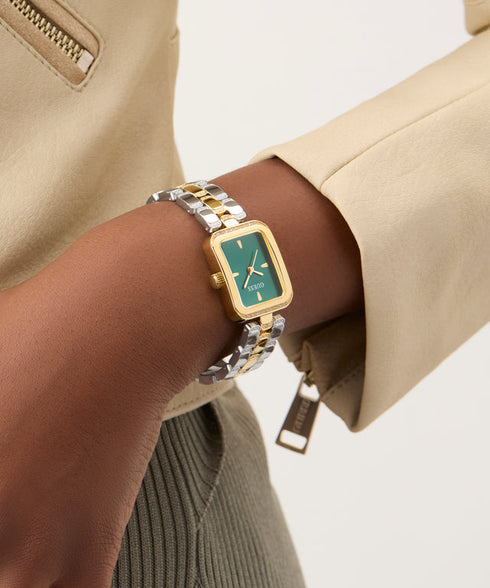 Guess Isla GW0865L6 Women’s 22 mm Quartz Watch – Two‑Tone Steel, Green Dial, Crystal Accent, 3 ATM