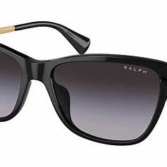 Ralph by Ralph Lauren RA5308U 5001/8G Women's Cat-Eye Sunglasses – Shiny Black Frame, Grey Gradient Lenses