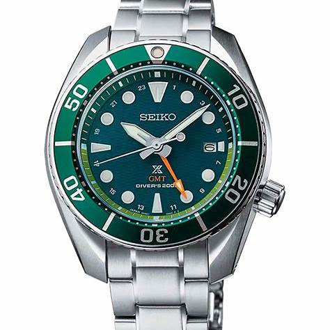 Seiko Prospex SFK003J1 Reloj de buceo GMT solar para hombre - Esfera verde, Brazalete de acero inoxidable
