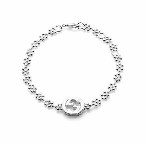 Gucci Pulsera Entrelazada G Plata de Ley con Motivos Florales - Longitud Ajustable