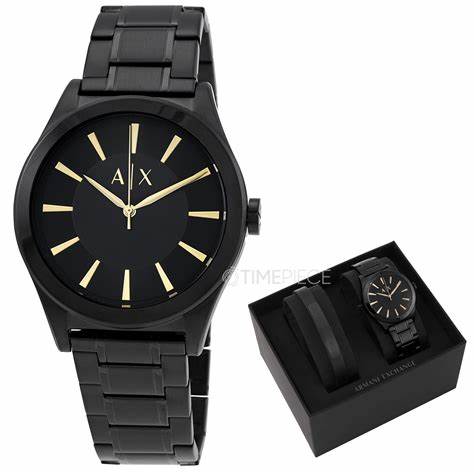 Armani Exchange AX7102 Men's Black Stainless Steel Watch & Bracelet Gift Set
